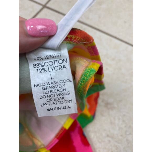 Keiko VTG Pink One Piece Swimsuit Skirt Set Abstract Colorful Vibrant Sz L - Picture 12 of 16